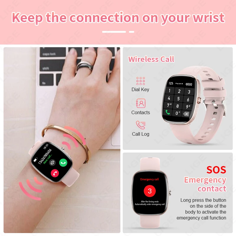 LIGE Fashion 1.83 inch HD Screen Smart Watch Women IP68 Waterproof Bluetooth Call Men Watches 24-hours Health Monitor Smartwatch