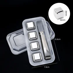 Stainless Steel Reusable Ice Cubes Set - Chilling Stones (4 Pcs with Tong)