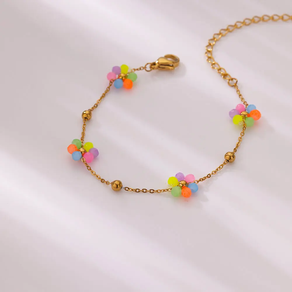 Stainless Steel Rice Bead Flower Bracelet for Women