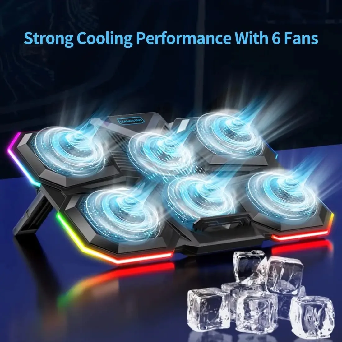 Laptop Cooling Pad Gaming Laptop Cooler Fan Cooling Stand with 6 Quiet Fans for 15.6-17.3 Inch 7 Height Adjustble
