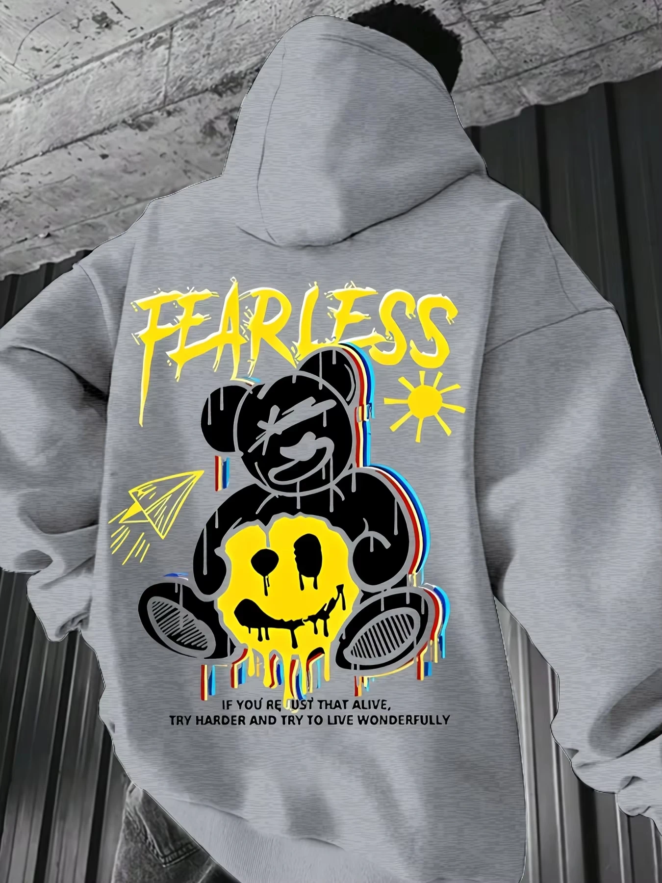 Autumn Men's Teddy Bear Graffiti Printed Hoodie