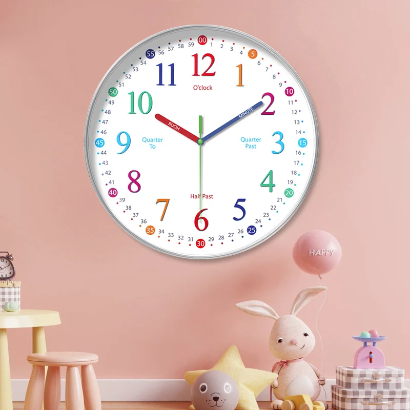 Orologio Da Parete Per Bambini 25 Cm - Silenzioso, Educativo, Per Imparare A Leggere L'Ora, Con Scala 1-60, Colorato