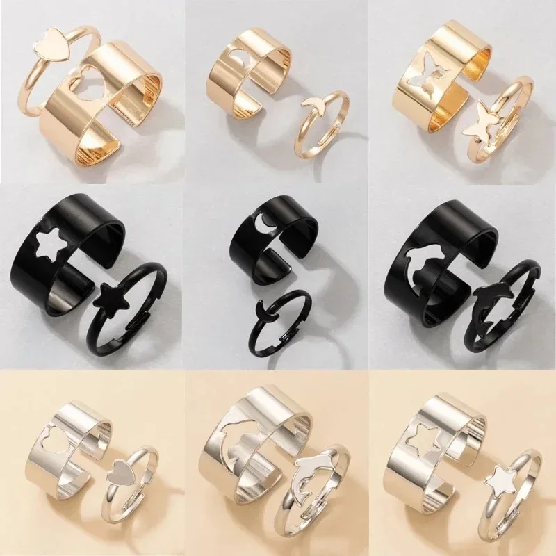 Couple Rings Punk Rings Fashion Ring Stackable Rings Finger Rings Fashion Rings Metal Rings Vintage Animal Butterfly Star Moon Heart Open Rings Women Girls Gothic Jewelry