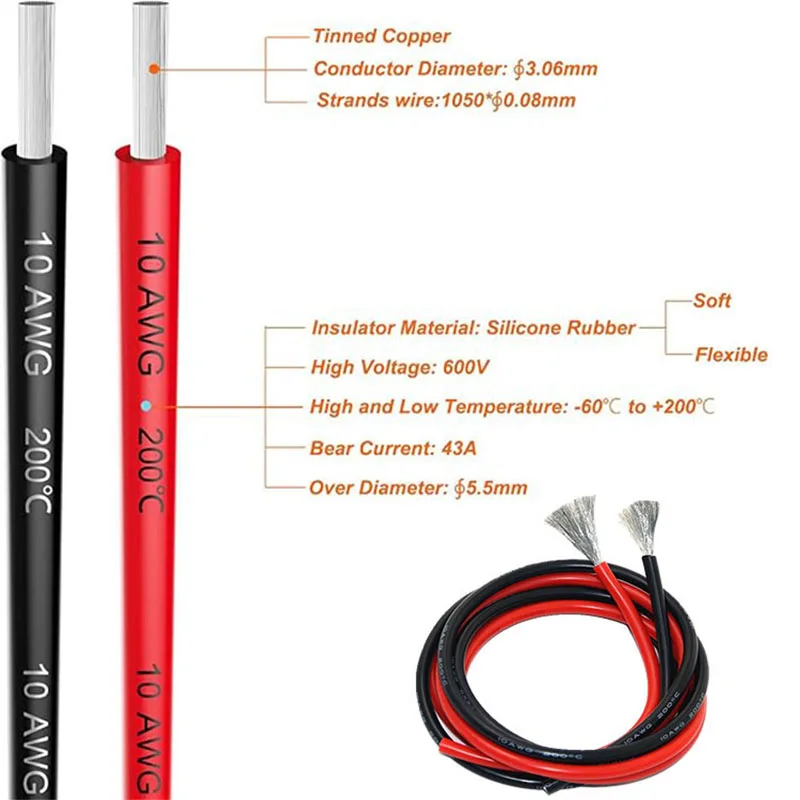 Câble de charge RC XT90H 10 AWG 30m - Batteries LiPo