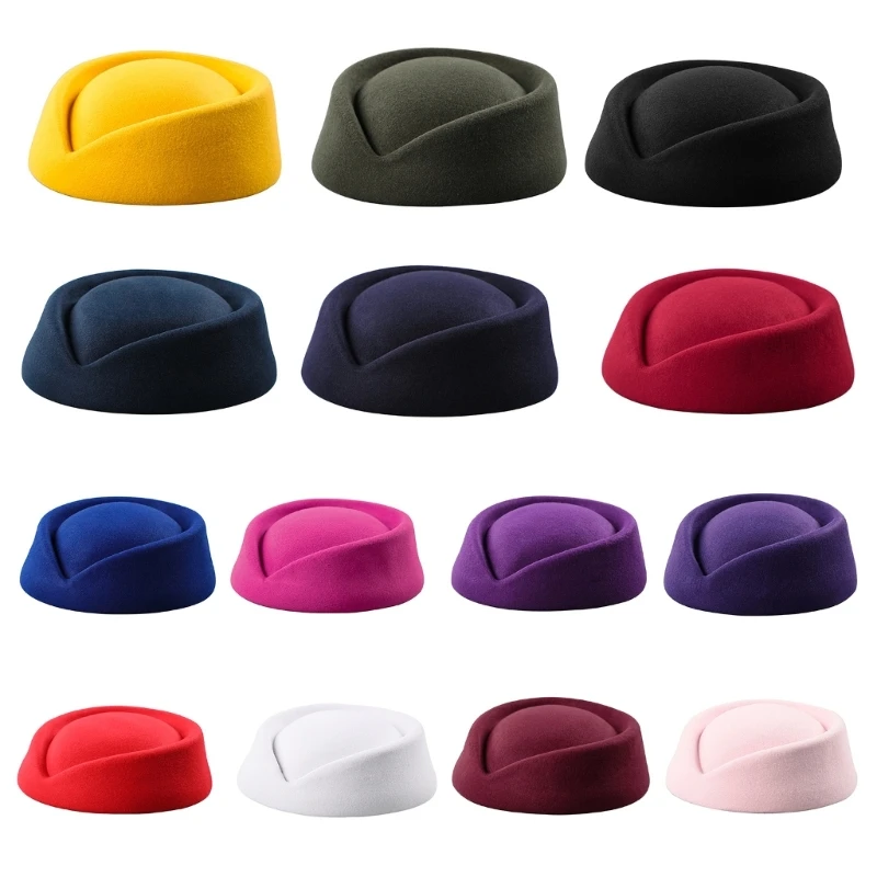 Fashion Hat Beret Hat Caps Airline Stewardess Flight Attendant Vintage Looking Hat Uniform Stewardess Pillbox Teardrop