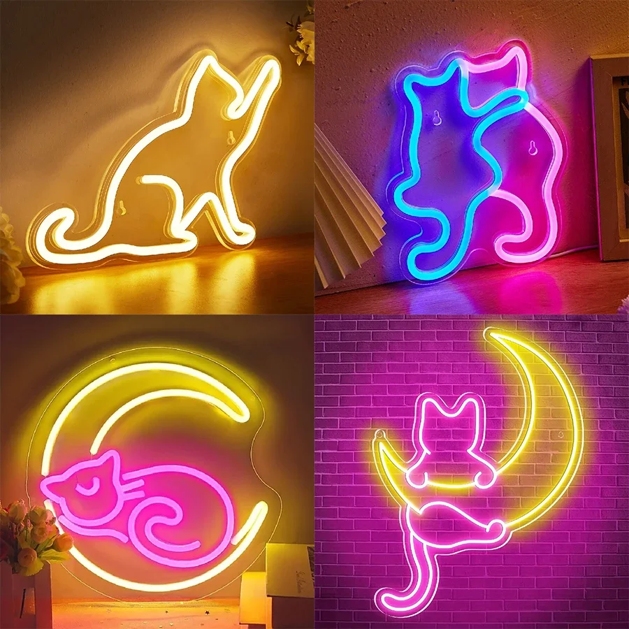 Enseigne néon chat style animation
