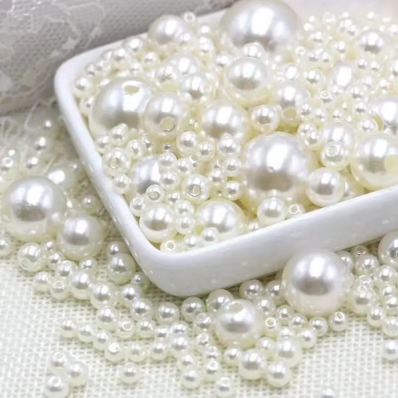 Imitation Pearl Beads 3mm-12mm size Pure White/Ivory Pearl wtraight holes round imitation plastic pearl beads for needlework & Jewelry Making imitation pearl beads plastic beads