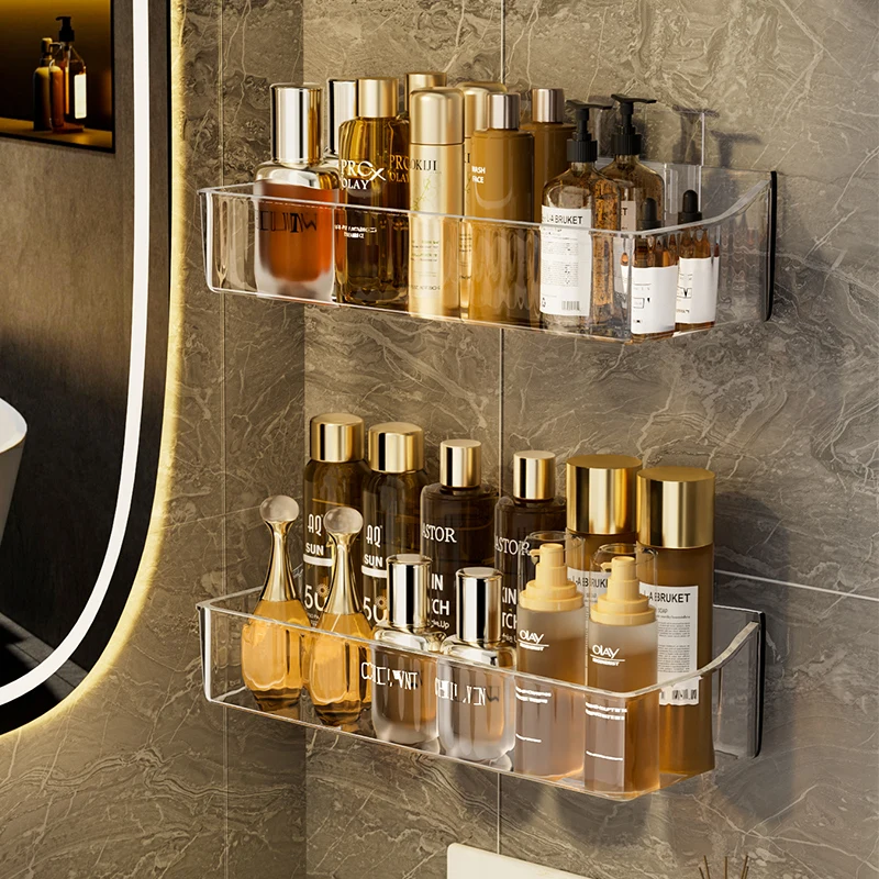 

Bathroom storage rack, non perforated wall mounted mirror cabinet, front storage box, washbasin, cosmetics storage rack