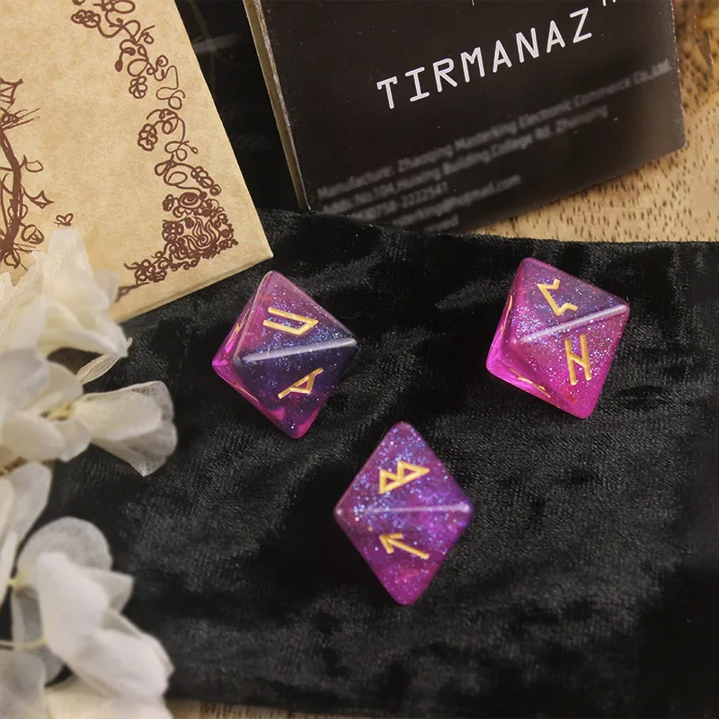 Engraved Rune Dice Set with Rune Guide Book 3Pcs Runic Dice Tarot Bag Writing Paper Divination Dice Kits Acrylic Nordic Dice 4