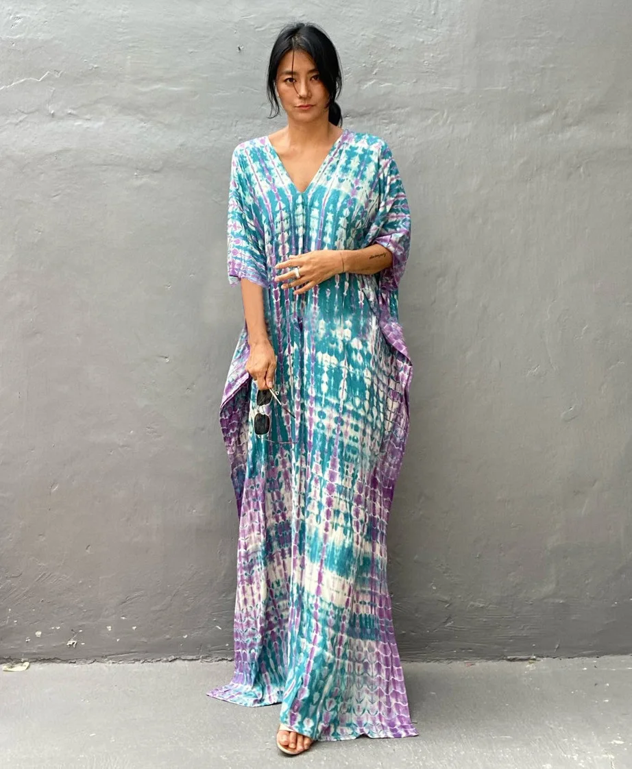 Fashion Casual Striped Print Long Dresses Women Bohemian V-neck Bat Sleeve Loose Slit Beach Dress Summer New Beachwear Vestidos 44 Fashion Casual Striped Print Long Dresses Women Bohemian V-neck Bat Sleeve Loose Slit Beach Dress Summer New Beachwear Vestidos