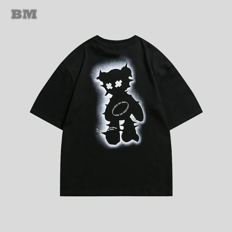 

2022 Summer Fashion Streetwear Reflective Bear Print Tee Unisex Loose Oversized Tops Harajuku Couple Clothes Funko Pop T-shirt