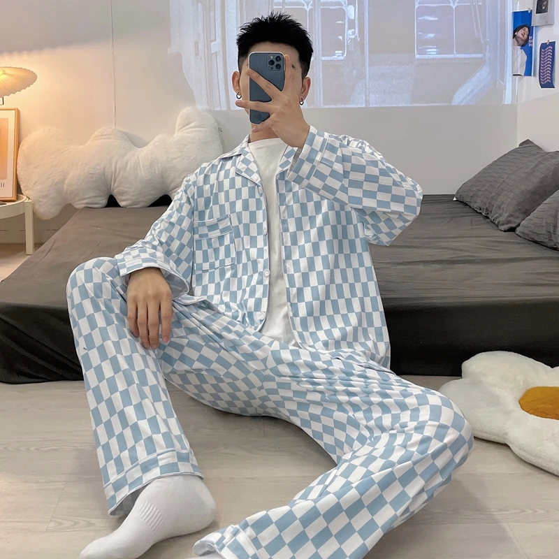 Spring New Style Couple Pajamas Women's Cotton Imitation Long Sleeve Autumn Cardigan Small Lapel Casual Large Men's Home Suit