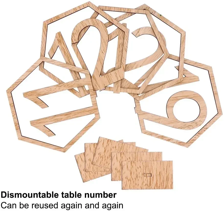 1-20 Number Wooden Table Numbers 20Pcs Hexagon Shape with Holder Base for Wedding Party Events Catering Decor Supplies