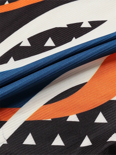 Ensemble pantalon à motif irrégulier pour femme, col incliné, haut à manches longues, taille élastique, grande taille, automne, hiver, nouveau, 2023 4