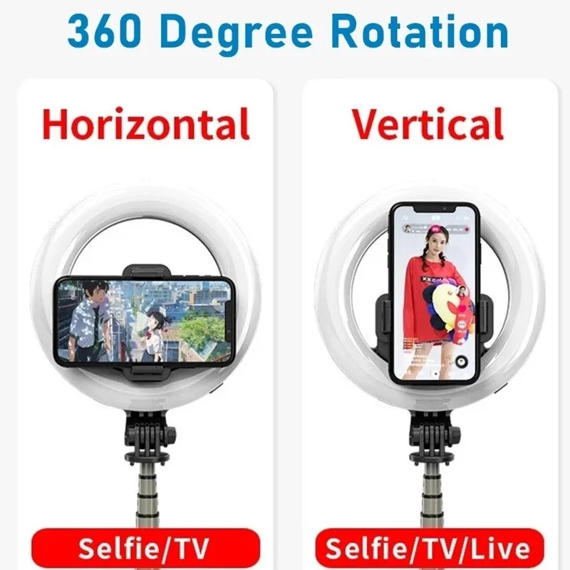 Wireless Bluetooth-compatible Selfie Stick Foldable Handheld Remote Shutter Tripod LED Ring Photography Light Shoot Live