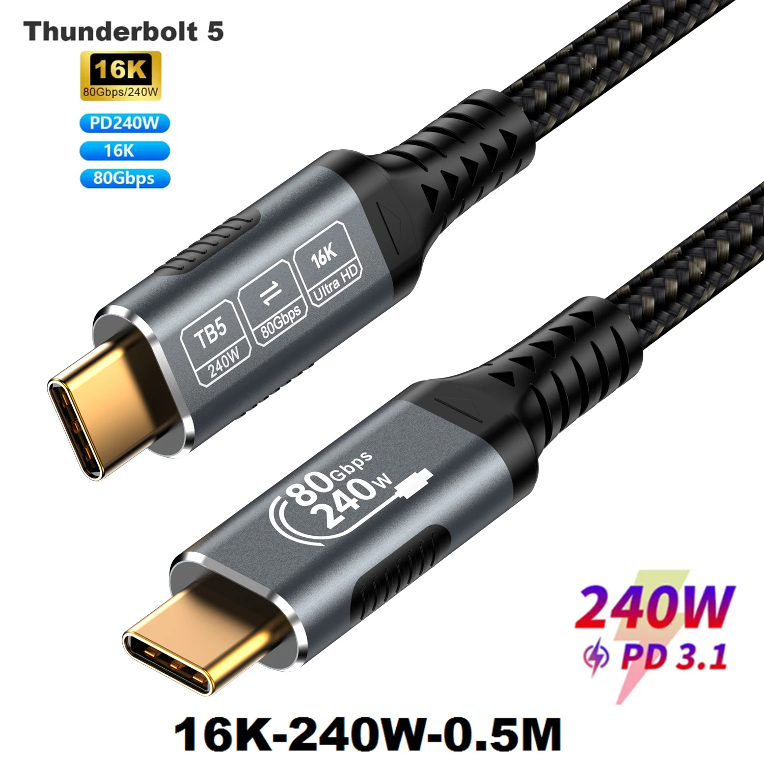 ตัวเลือกสินค้า สายชาร์จ USB-C 240W รองรับ Thunderbolt 4 ความเร็วสูง
