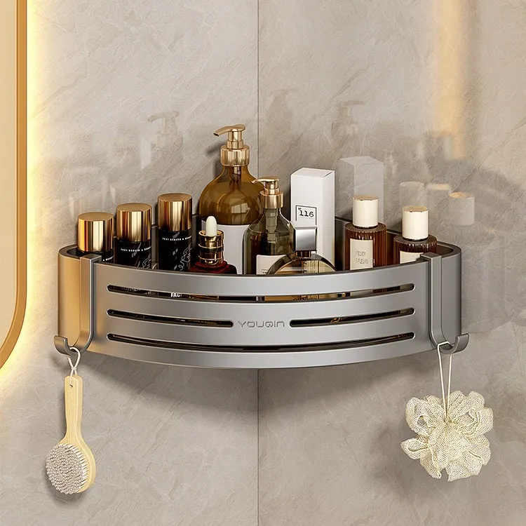 

BOSUN unperforated bathroom corner rack aluminum wall mounted rack corner type 1 layer gray 1 bathroom and organizing bathroo