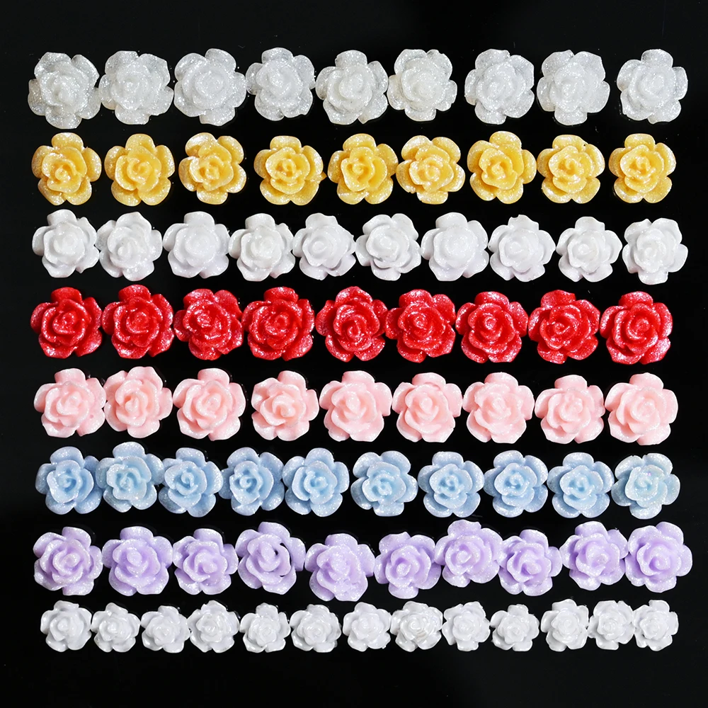 

100Pcs 6/8mm Rose Flower Nail Art Resin Rhinestones 3D White Red Pink Floral Nail Art Charms DIY Manicure Nail Tips Supplies