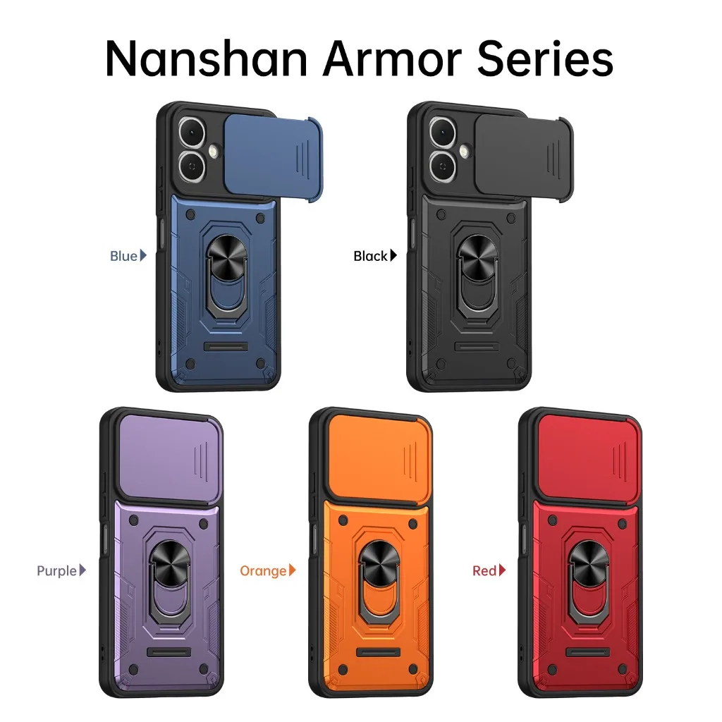 Shockproof Armor Phone Case with Slide Camera Protection & 360° Ring Holder Cover
