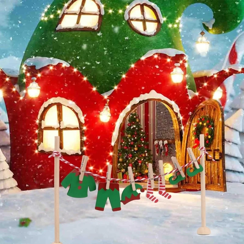 Weihnachtspuppen-Kleidungsornamente aus Holz für Kinderzimmerdekorationen und Vorschulaktivitäten A2UB – Detail 9
