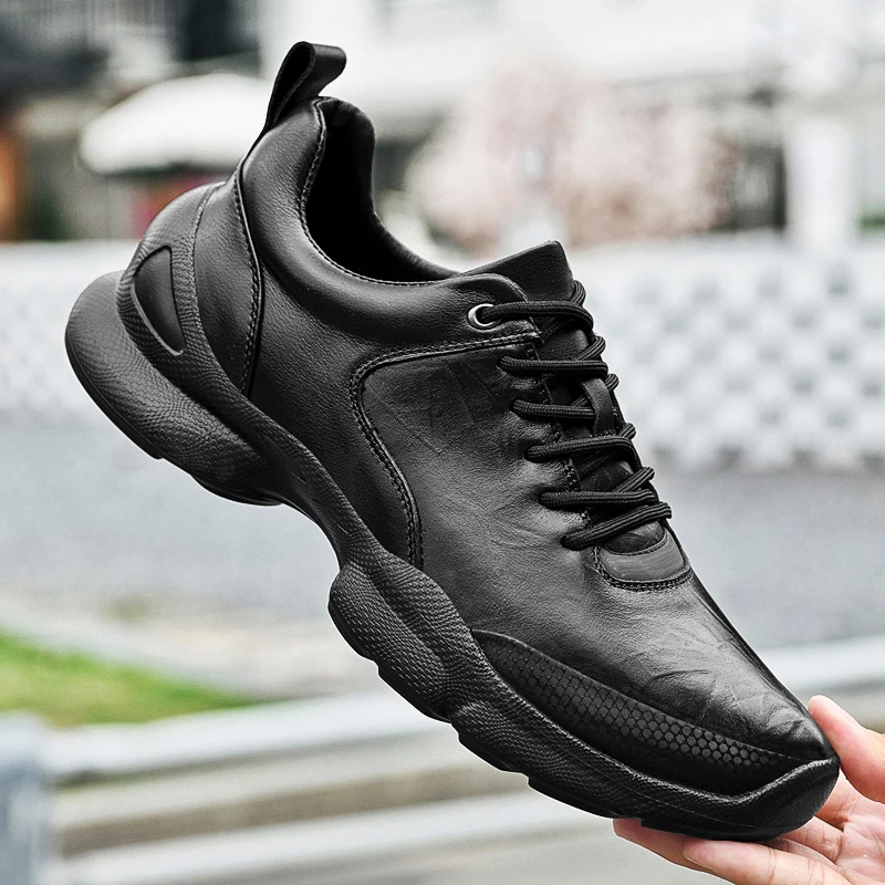 Genuine Leather Male Sneakers Lace-up Mens Casual Shoes Hot-selling Treking Footwear Outdoor Sports Shoes New Non-Slip Trainers - 4