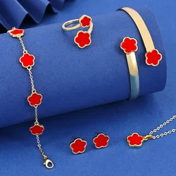 5PCS Five Leaf Flower Jewelry Set Bracelet Necklace Earrings Ring Bangle Classic for Woman Girl Party Brand Jewelry Gift Clover