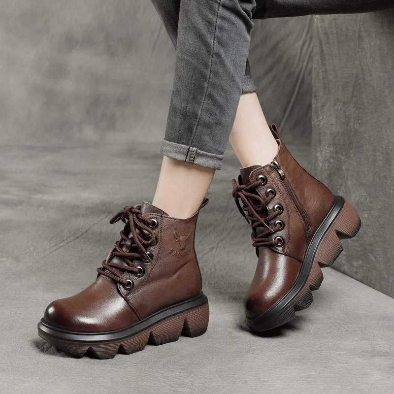 

Autumn and Winter New Handmade Genuine Leather Five-Hole Dr. Martens Boots Cotton Boots Platform Wedge Quality