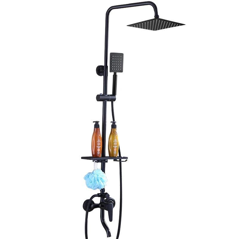XAOZO Black Bathroom Shower Set Household Copper Shower Faucet Wall-mounted Bathtub Faucet Rain shower set