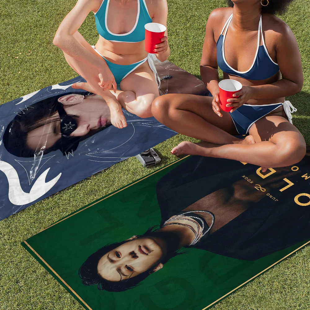 J-JungkookS Singer Beach Towel Cartoon Cute Summer Kids Large Bath Pool Beach Towel Microfiber Absorbent For Swimming Travel 4