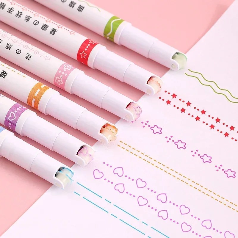 6 Patterns Line Heart Star Shaped Marker Pen Roller Tip Curve Liner Highlighter Kawaii Manga Graffiti Pen School Office Supplies highlighter pen,marker pen,highlighter marker,art marker
