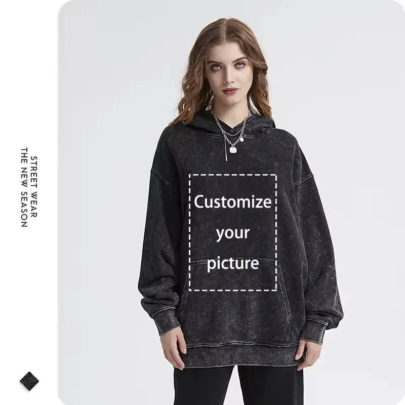 Hoodie GTD Printing Hip Hop Vintage Washed Hooded Sweatshirts Oversized Pullover Harajuku Hoodies Men Cotton