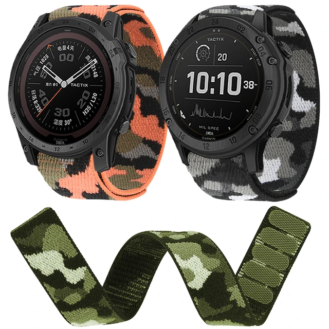 Para Garmin Fenix 7 correa de reloj de nailon con cierre de velcro  (camuflaje naranja)