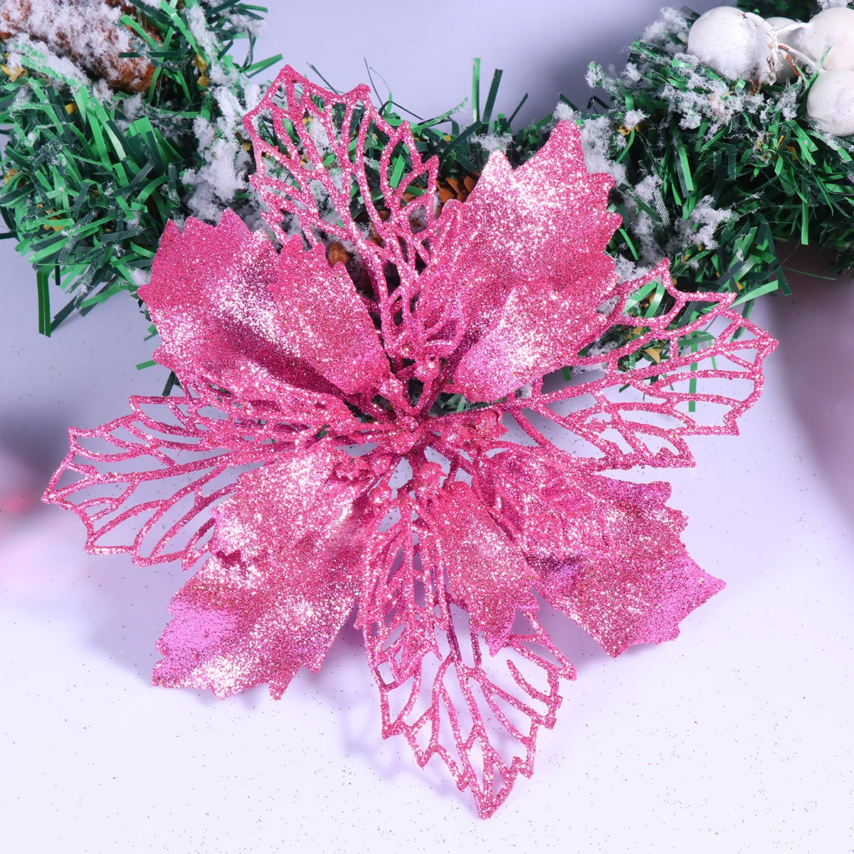 

Artificial Flowers Simulated Christmas Artificial Flowers Plastic Decorative Flowers for Christmas Tree Pink A35