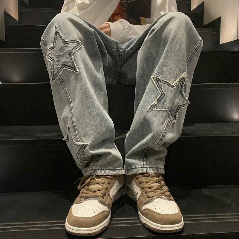 American High Street Vibe Straight Leg Denim Pants For Men With A High-End Feel Spring Autumn Trend Wide Leg Pants Loose Fitting