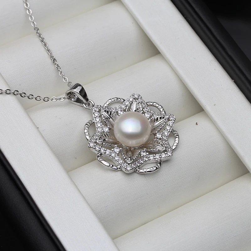 Wedding 925 Sterling Silver Big Cute Natural Pearl Pendant Women White Black