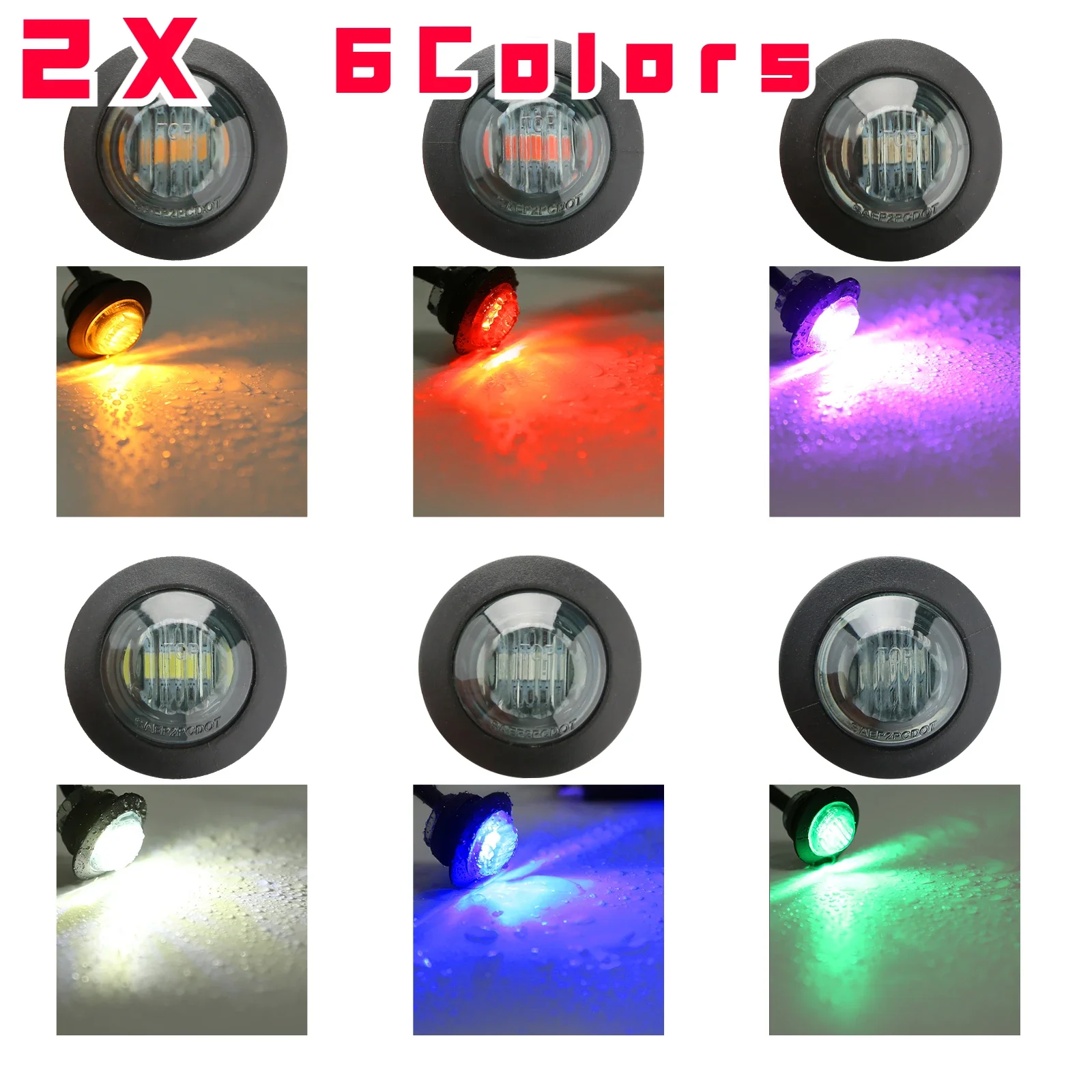 2PCS12VRoundLEDSideMarkerClearanceLightsTailFrontRearSignal