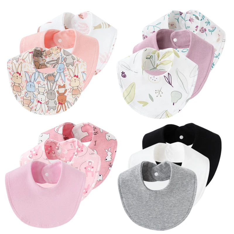 3Pcs Newborn Bibs for Girls Boys Cotton Print Baby Saliva Towels Infant Bib Burp Cloth Baby Stuff Toddler Accessories 3