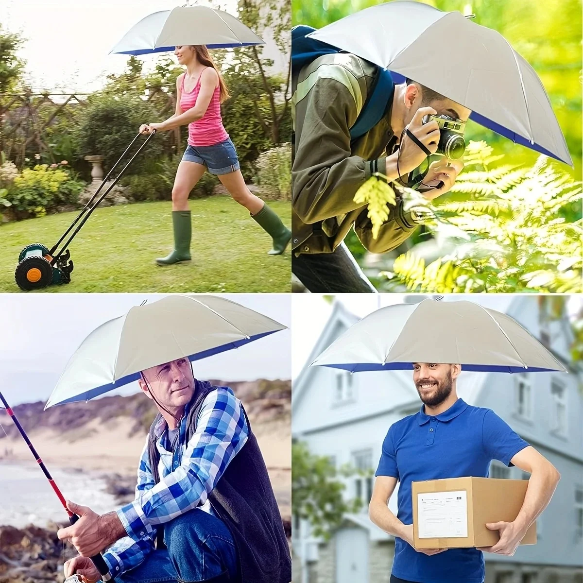Large Foldable All-Weather Windproof Fishing Umbrella Hat - Head-Mounted Sunshade