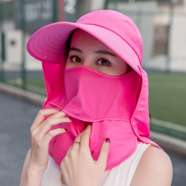 Detachable Female Summer Korean Version Empty Top Big Edge Anti Ultraviolet  Riding Sun Mask Hat summer hat visor hat summer