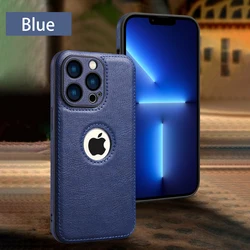 Luxury Logo View Leather Case with Premium Camera Lens Protection Cover for 7Plus 8Plus (Blue)