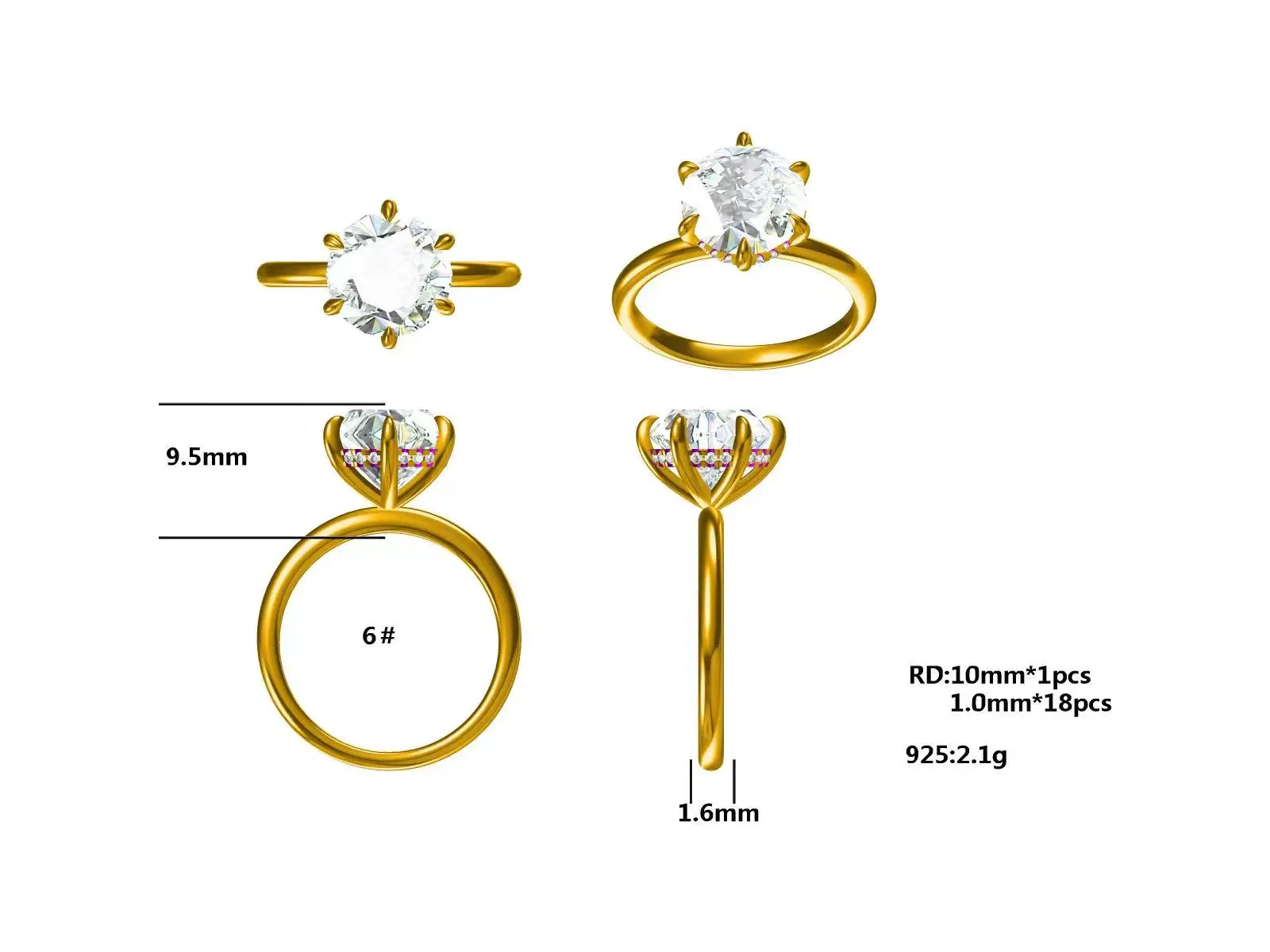 JOVOVASMILE Lab Grown Diamond Engagement Rings 4 Carat 10mm Round Brilliant Fancy Blue Moissanite 18k Gold 6-Prong Accessory