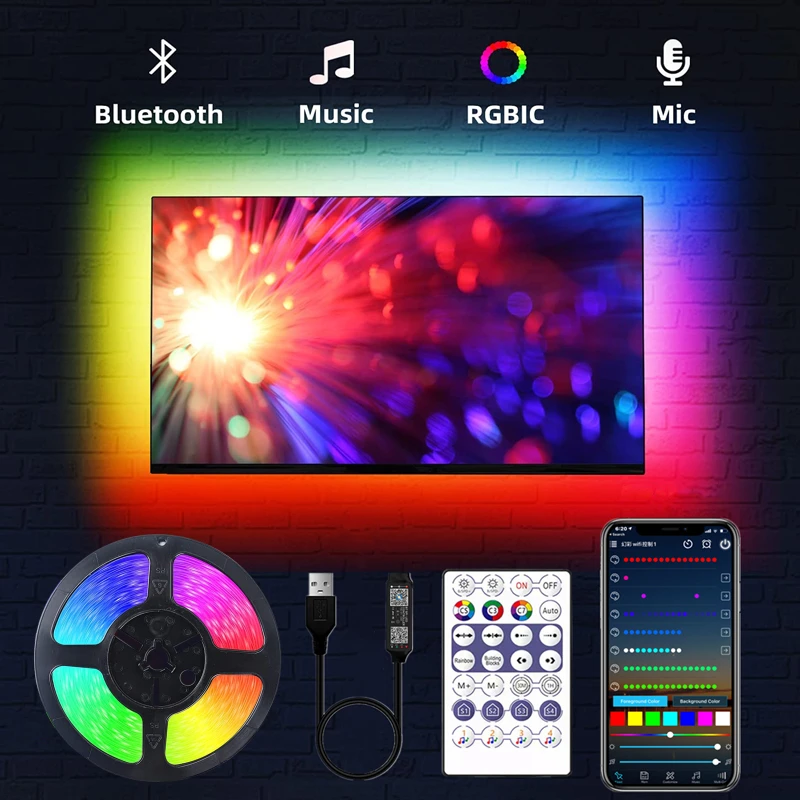 Светодиодная ленсветильник RGB 5050 USB WS2812B гибкая Диодная лампа лента с