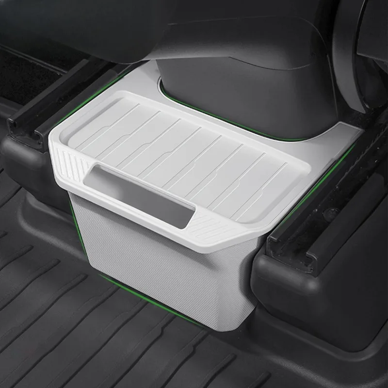 For Tesla Model Y-Rear Center Console Storage Box TPE Organizer Box with Cover Trash Can Under Seat Car Accessories