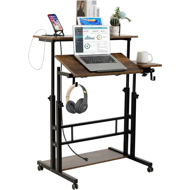 Mobile Stand Up Desk, Rolling Adjustable Laptop Table with Wheels Storage Desks Home Office Workstation