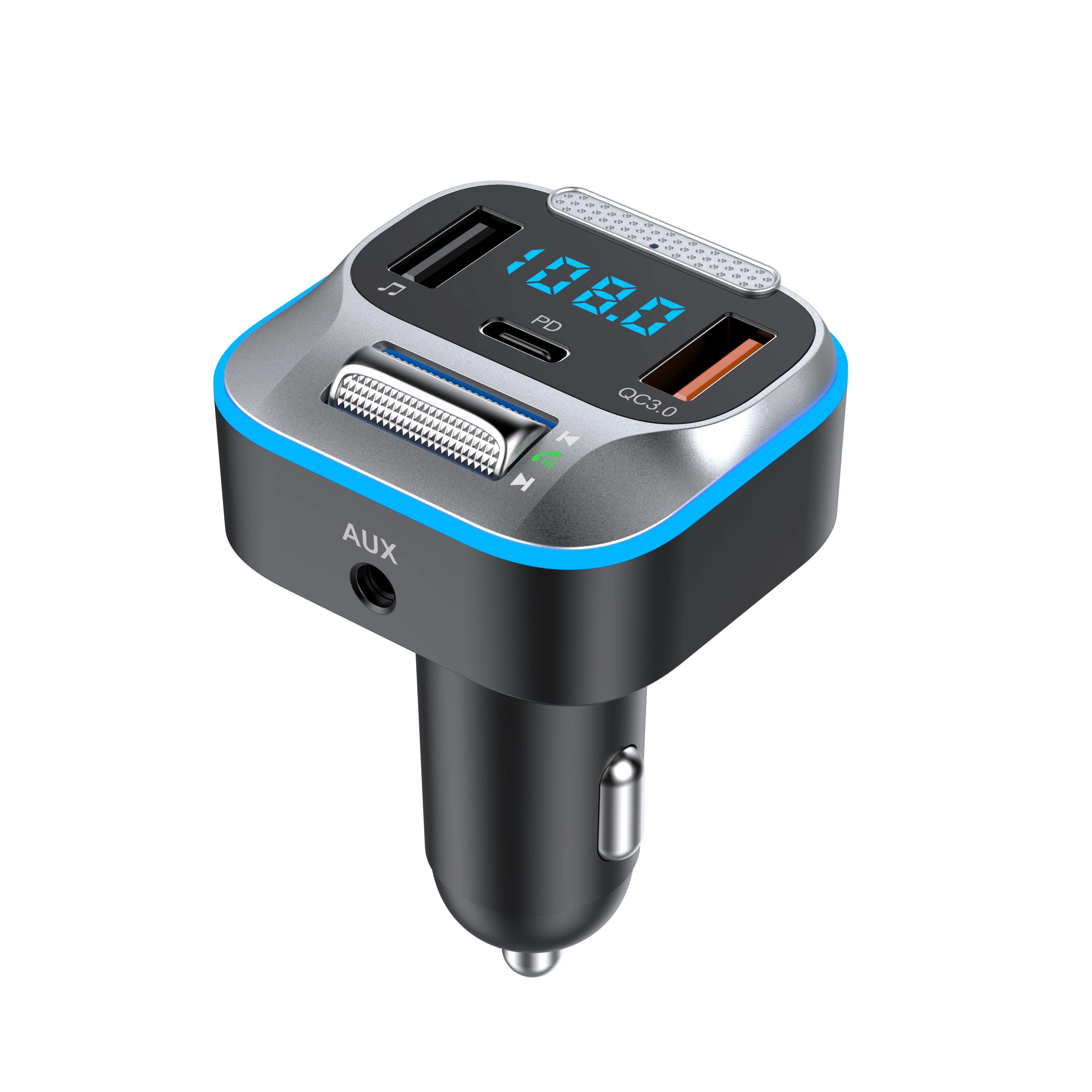 차량용 고속 충전기 FM 송신기 무선 5.0 블루투스 핸즈프리 MP3 플레이어, PD C타입 QC3.0 USB LED 조명, T73