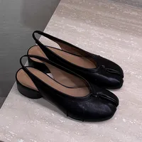 Escarpins en cuir souple à bout fendu pour femmes, chaussures de Ballet décontractées et confortables à talons bas de 3.5cm, à la mode, printemps été 2025 2
