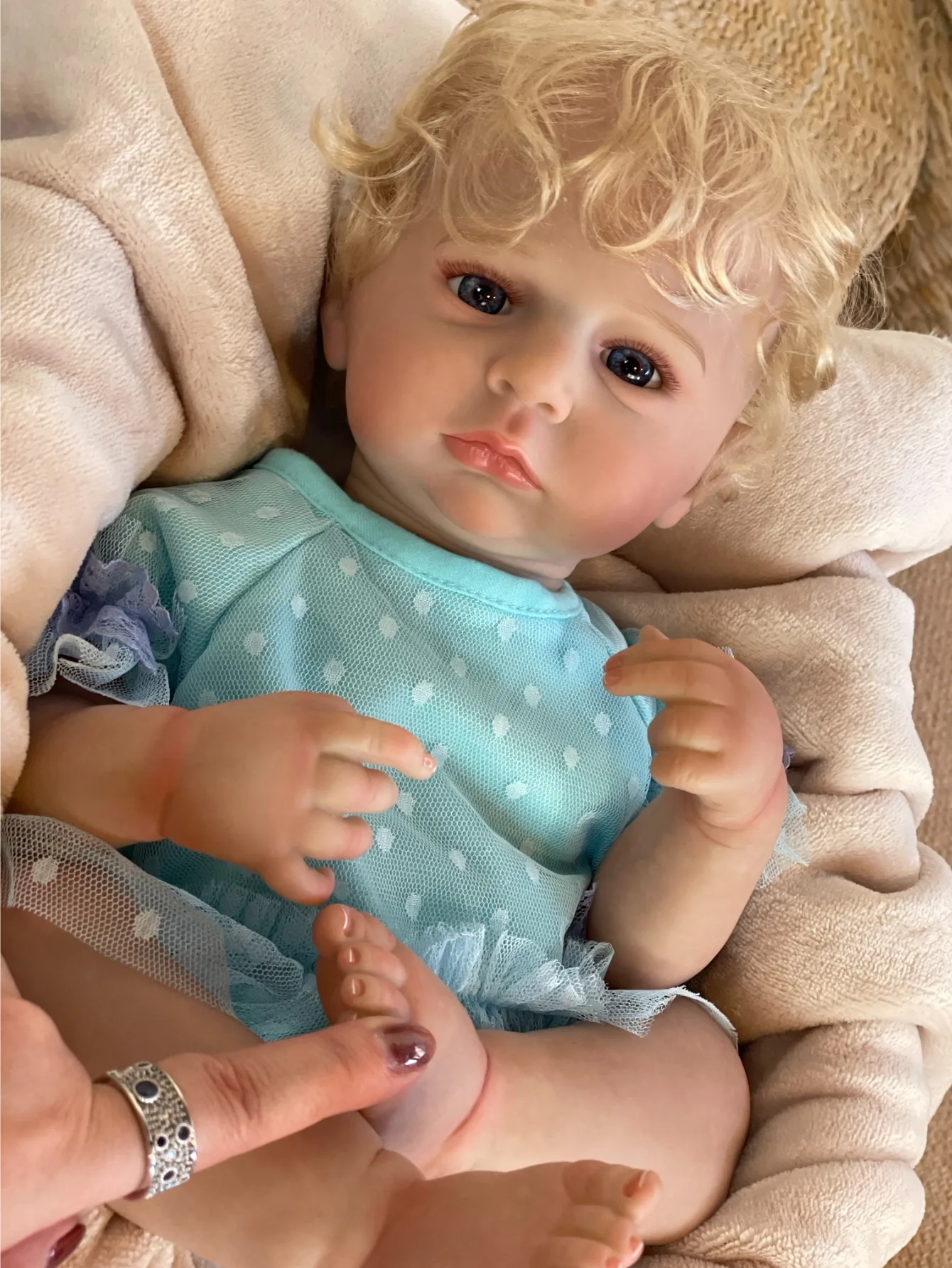 수제 소프트 카메론 실물 같은 비비 소녀, 흰색 금발 머리, 어린이 생일 선물, 18 인치