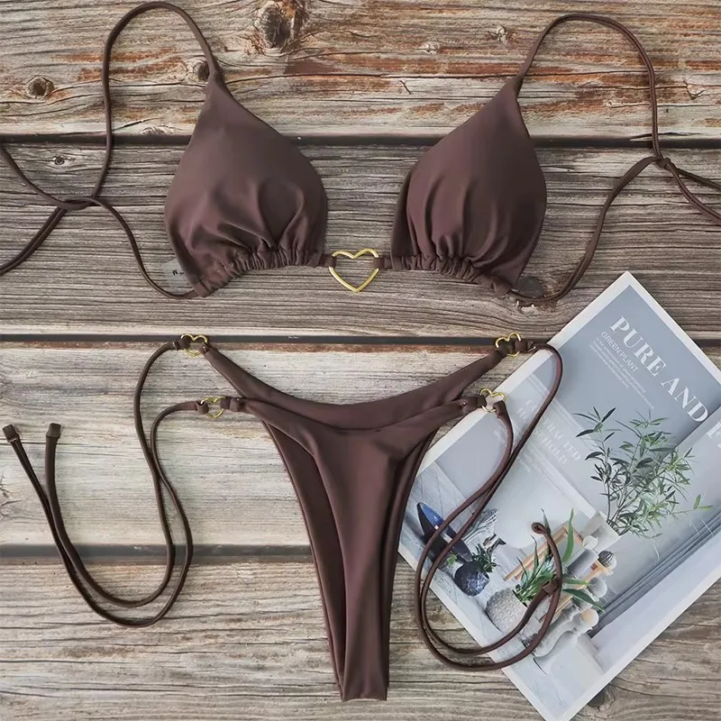Women's Sexy Brazilian Bikini Set – Halter Triangle Top and Thong Bottom Swimwear