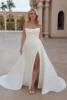 Elegant Spaghetti Strapsl Pleat Sheath Wedding Dreses Side Slit Detachable Train 2 In 1 Custom Made Bridal Grown 5