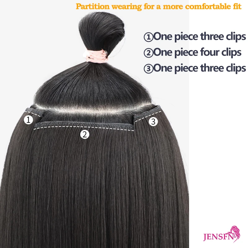 JENSFN Straight Clip In Hair Extensions Human Hair 3pcs/Set 170g Double Weft High Quality Natural Black Blond Color